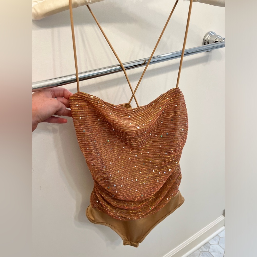 Rose sequin bodysuit. Never worn
